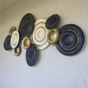 Metal Wall Plate Cluster Art in Navy, Cream & Gold